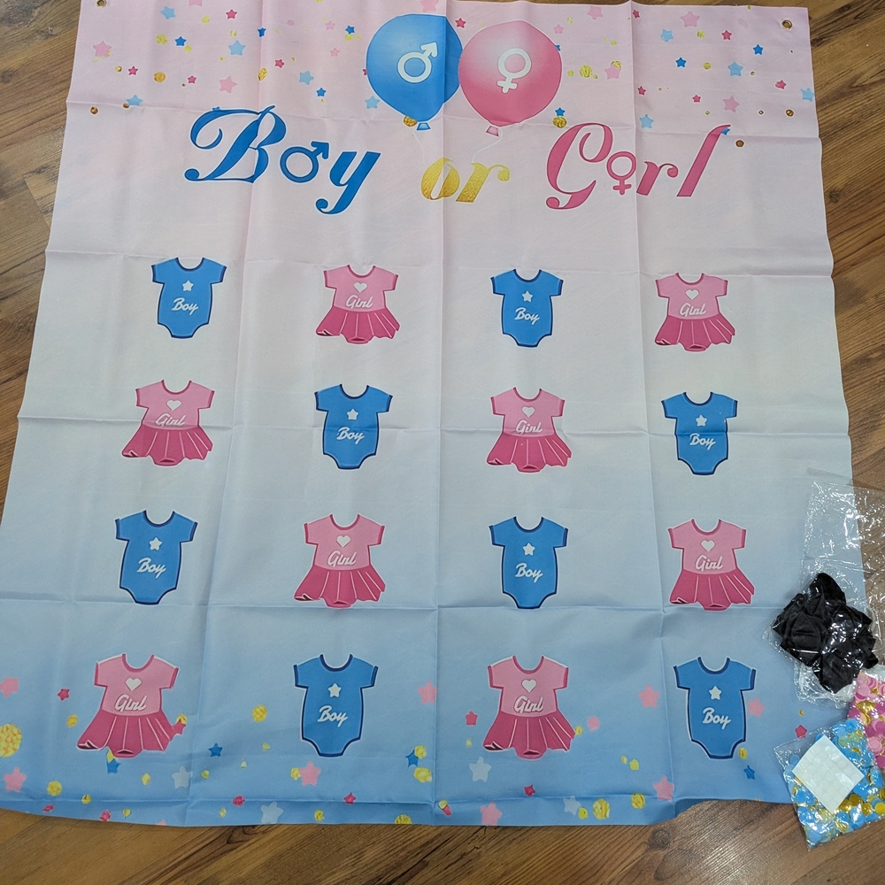 New Gender Reveal Party Game Backdrop With Balloons And Confetti - Picture 2 of 5
